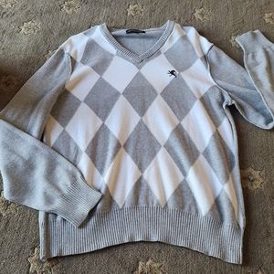 Express Design Studio vintage V neck sweater. Mens size medium. Gray & White